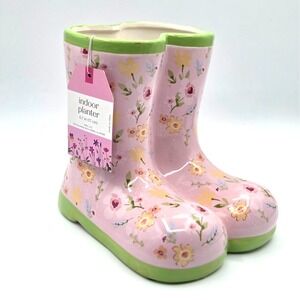Double Rain Boots Ceramic Planter Garden Flower Pot NEW with TAG
